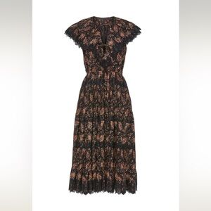 Ulla Johnson Black and Brown Floral Midi Dress